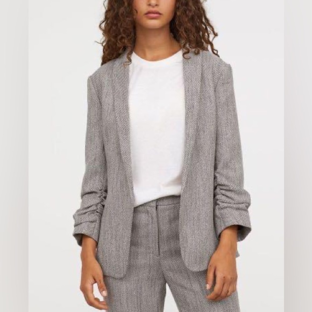 H&M women’s marked tweed shawl collar ruched sleeve blazer new with tags